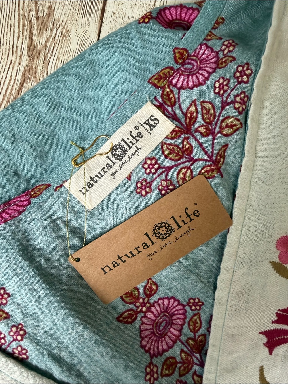 Natural Life Stella Embroidered Mini Dress XS Teal Wildflower Medallion NWT - Picture 8 of 10